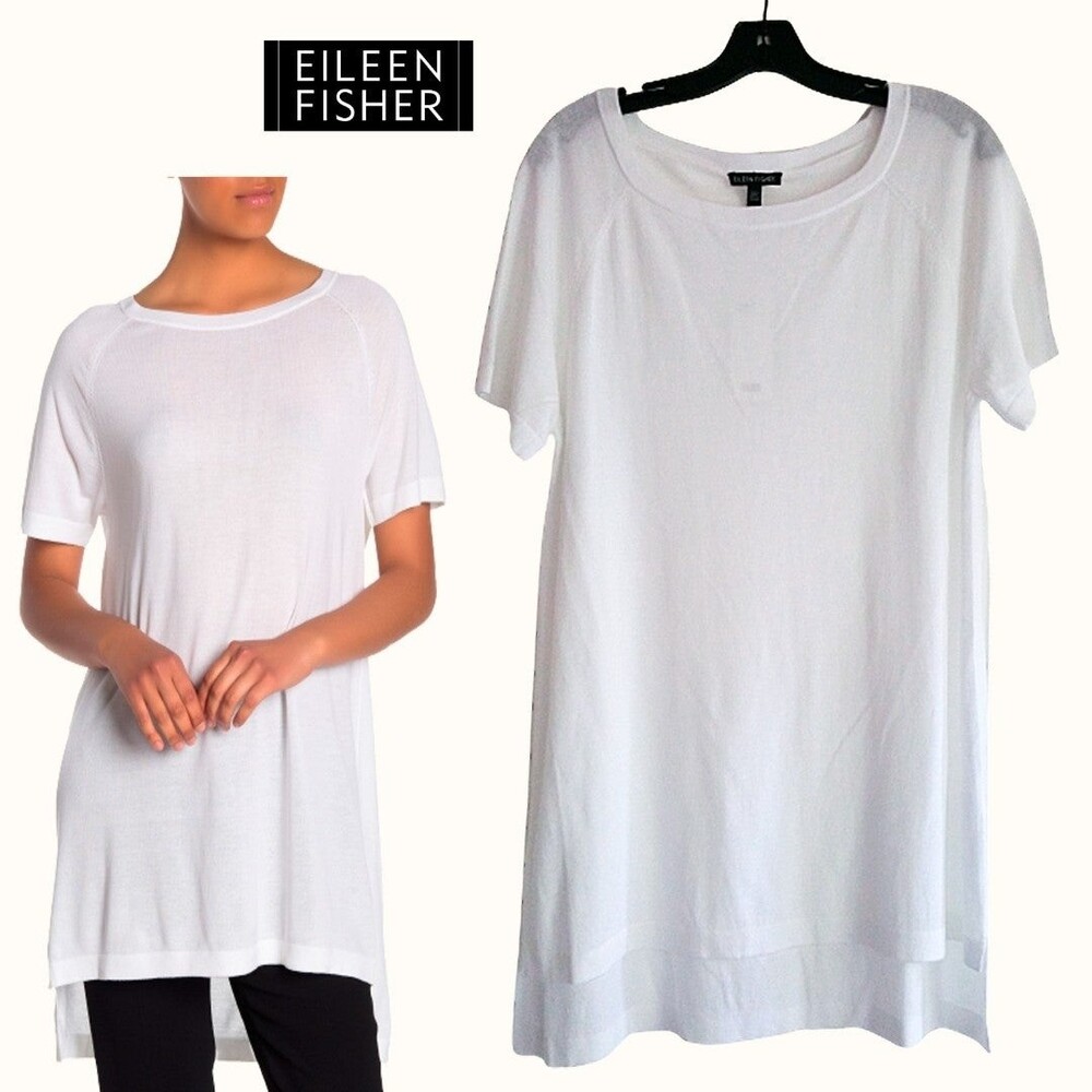 EILEEN FISHER NEW Coastal Grandmother Bateau Knit Tunic Top White NWT
